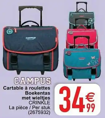 Cora Cartable à roulettes boekentas met wieltjes crinkle aanbieding