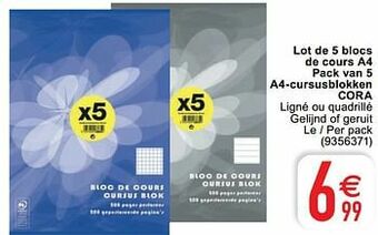 Cora Lot de 5 blocs de cours a4 pack van 5 a4-cursusblokken cora aanbieding
