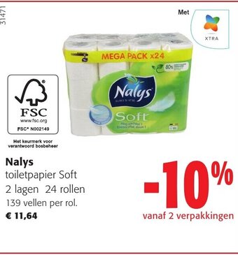 Colruyt Nalys toiletpapier Soft 2 lagen 24 rollen 139 vellen per rol. aanbieding