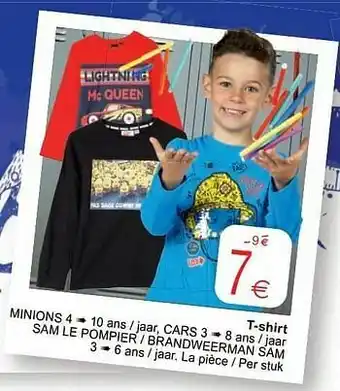 T-shirt minions 4 cars 3 sam le pompier - brandweerman sam