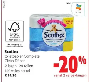 Colruyt Scottex toiletpapier Complete Clean Décor 2 lagen 24 rollen 140 vellen per rol. aanbieding