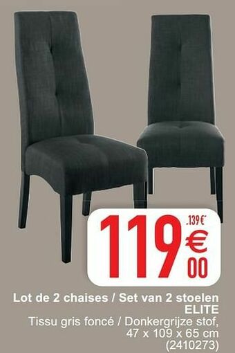 Lot de 2 chaises - set van 2 stoelen elite