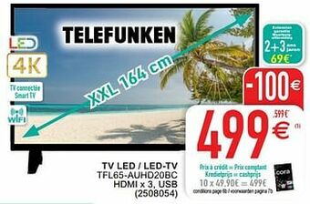 Cora Telefunken tv led - led-tv tfl65-auhd20bc aanbieding