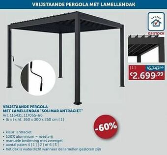 Zelfbouwmarkt Vrijstaande pergola met lamellendak solimar antraciet aanbieding