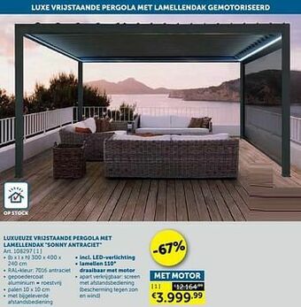 Zelfbouwmarkt Luxueuze vrijstaande pergola met lamellendak sonny antraciet aanbieding