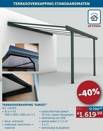 Zelfbouwmarkt Terrasoverkapping sunset aanbieding