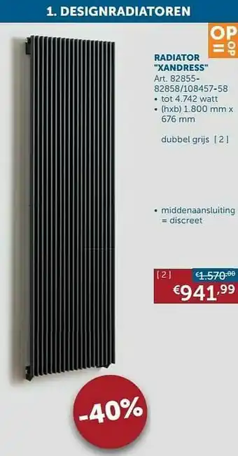 Zelfbouwmarkt Designradiator xandress dubbel grijs aanbieding