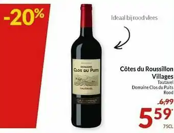 Intermarché Côtes du roussillon villages tautavel domaine clos du puits rood aanbieding