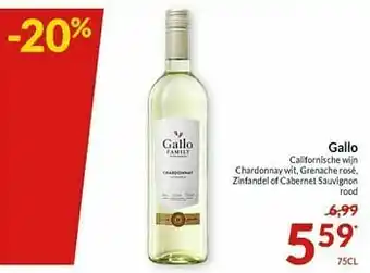 Gallo californische wijn chardonnay wit grenache rosé zinfandel of cabernet sauvignon rood