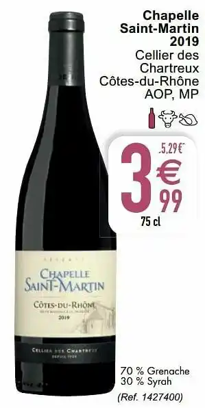Cora Chapelle saint-martin 2019 cellier des chartreux côtes-du-rhône aop, mp aanbieding