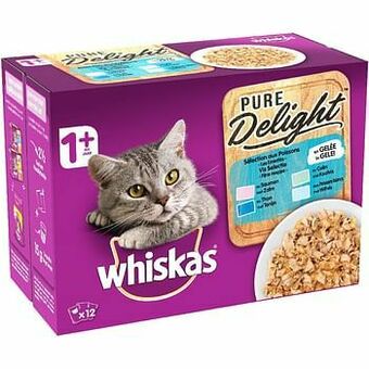 Zooplus 12x85g Pure Delight Vis Selectie in Gelei Multipack Whiskas 1+ Adult Maaltijdzakjes Natvoer aanbieding