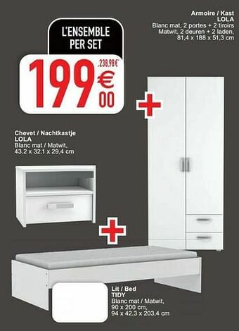 Cora Armoire - kast lola + chevet - nachtkastje lola + lit - bed tidy aanbieding