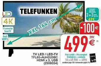 Cora Telefunken tv led - led-tv tfl65-auhd20bc aanbieding