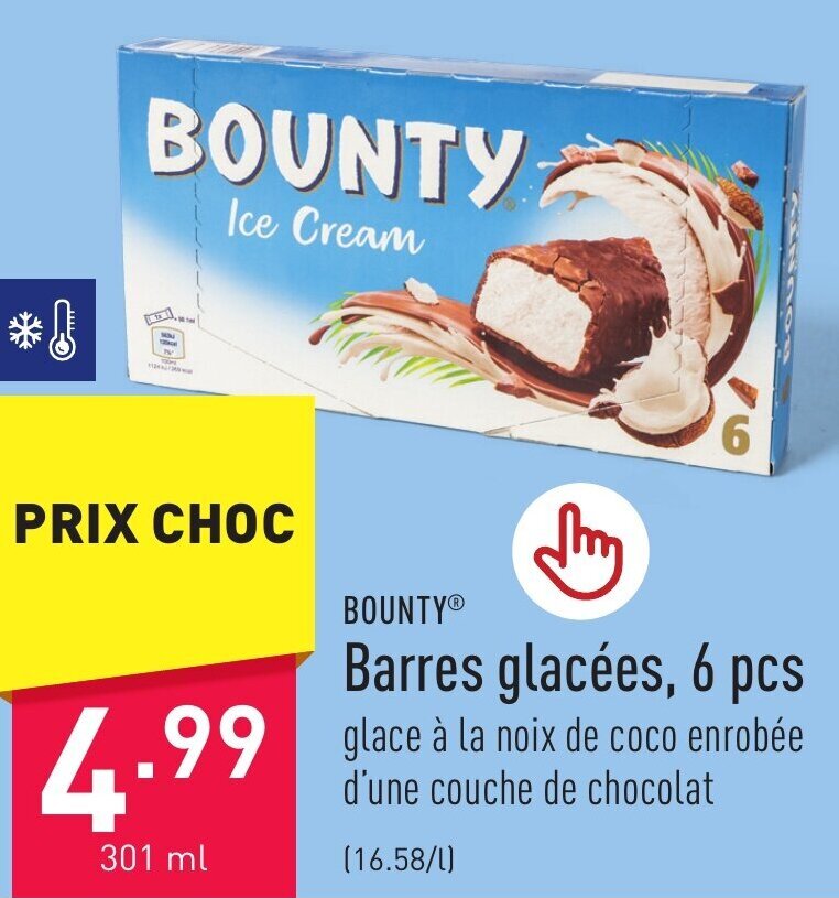 BOUNTY Barres glacées, 6 pcs 301 ml promotie bij ALDI
