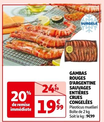 Auchan GAMBAS ROUGES D'ARGENTINE SAUVAGES ENTIÈRES CRUES CONGELÉES aanbieding