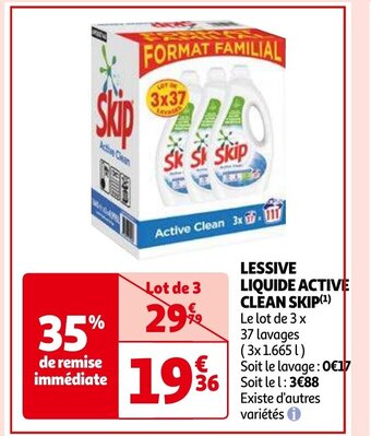 Auchan LESSIVE LIQUIDE ACTIVE CLEAN SKIP aanbieding