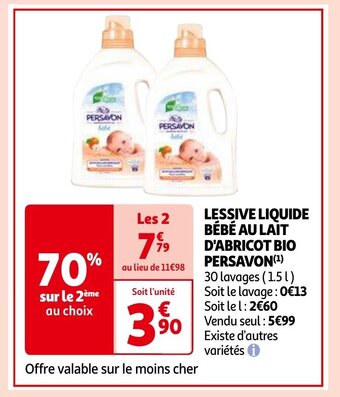 Auchan LESSIVE LIQUIDE BÉBÉ AU LAIT D'ABRICOT BIO PERSAVON aanbieding