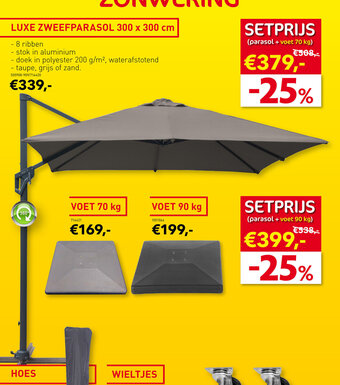 Hubo LUXE ZWEEFPARASOL 300 x 300 cm aanbieding