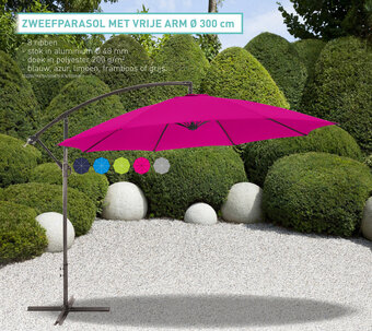 Hubo ZWEEFPARASOL MET VRIJE ARM Ø 300 cm aanbieding