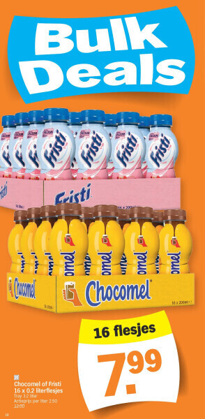 Albert Heijn Chocomel of fristi 16 x 0.2 literflesjes aanbieding