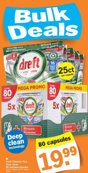 Albert Heijn Dreft platinum plus deep clean 80 vaatwascapsules aanbieding