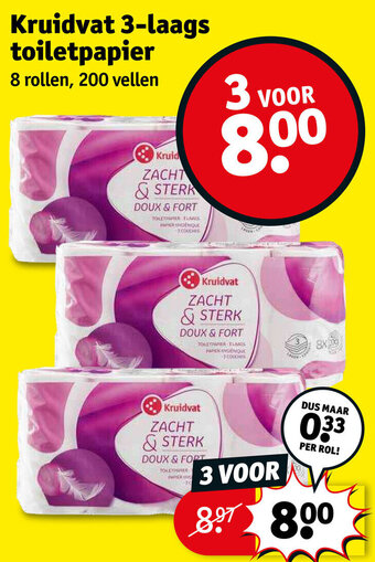 Kruidvat Kruidvat 3-laags toiletpapier 8 rollen, 200 vellen aanbieding
