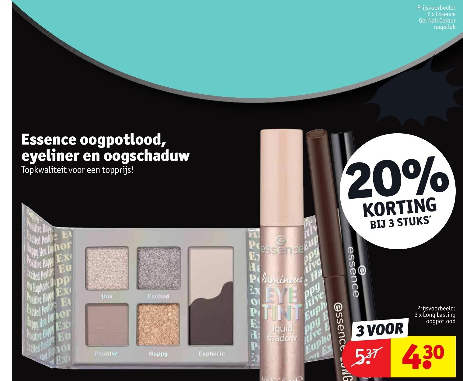 Essence oogpotlood, eyeliner en oogschaduw promotie bij Kruidvat