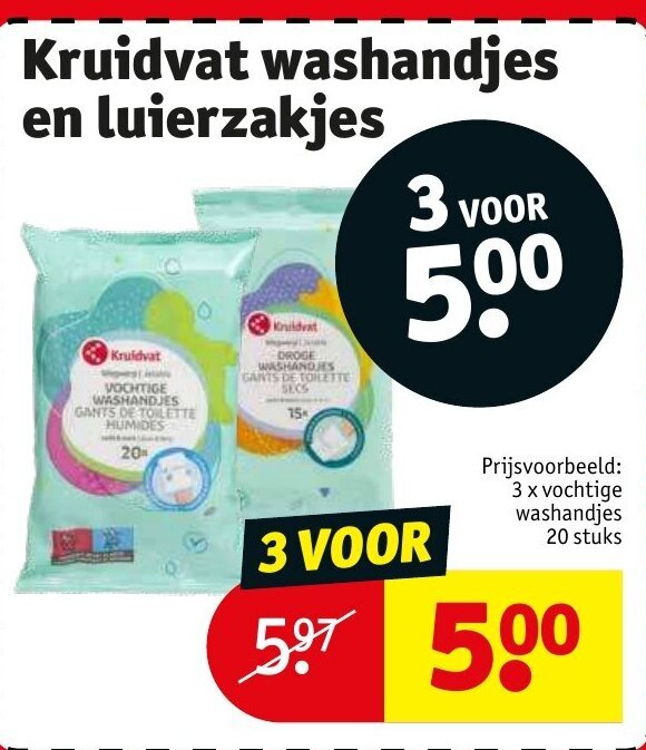 Kruidvat washandjes en luierzakjes promotie bij Kruidvat