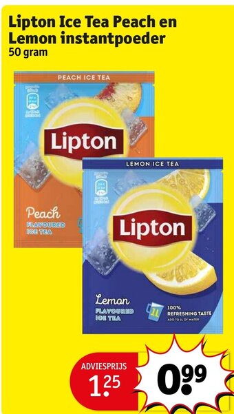 Kruidvat Lipton Ice Tea Peach en Lemon instantpoeder 50 gram aanbieding