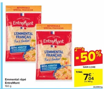 Carrefour Market Emmental râpé EntreMont 2 x 160 g aanbieding