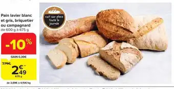 Carrefour Market Pain lavier blanc et gris, briquetier ou campagnard de 675 g aanbieding