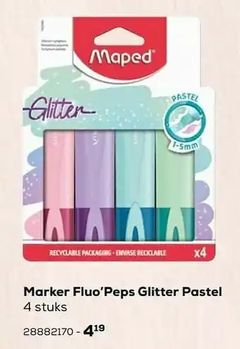 Supra Bazar Marker fluo’peps glitter pastel aanbieding