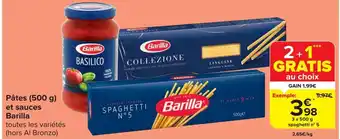 Carrefour Market Pâtes (500 g) et sauces Barilla 3x500g aanbieding