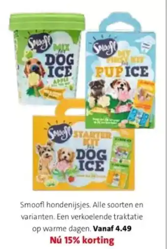 Smoofl hondenijsjes. Alle soorten en varianten. Een verkoelende traktatie op warme dagen.