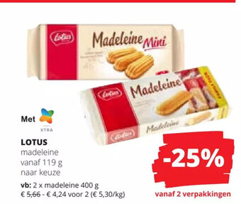 Spar Colruyt LOTUS madeleine vanaf 119 g aanbieding