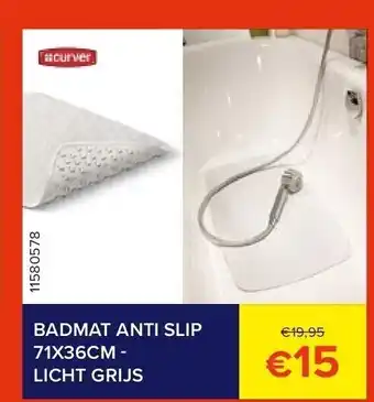 Euroshop Badmat anti slip 71x36cm - licht grijs aanbieding