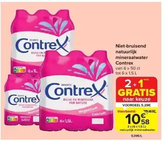 Carrefour Niet-bruisend natuurlijk mineraalwater contrex van 6 x 50 cl tot 6 x 1,5 l aanbieding
