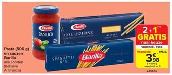 Carrefour Pasta (500 g) en sauzen barilla aanbieding