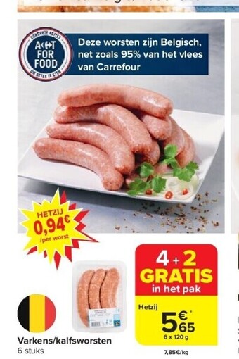 Carrefour Varkens/kalfsworsten aanbieding