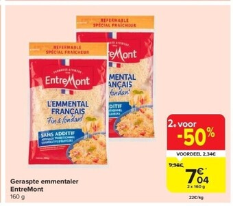 Carrefour Geraspte emmentaler entremont 160 g aanbieding