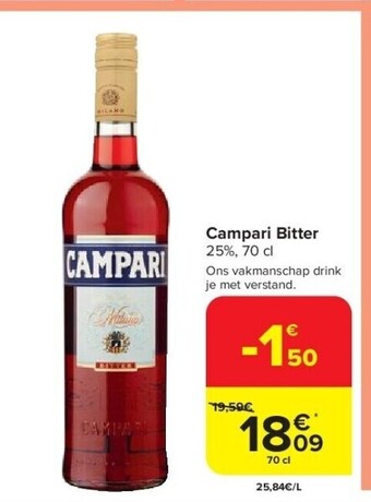 Carrefour Campari bitter 25%, 70 cl aanbieding