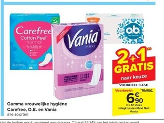 Carrefour Gamma vrouwelijke hygiëne carefree, o.b. en vania aanbieding
