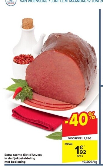 Carrefour Extra zachte fi let d’anvers in de fi jnkostafdeling met bediening aanbieding