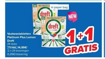 Carrefour Vaatwastabletten platinum plus lemon dreft aanbieding