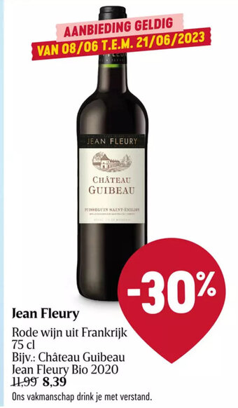 Delhaize Jean Fleury Rode wijn uit Frankrijk 75 cl aanbieding