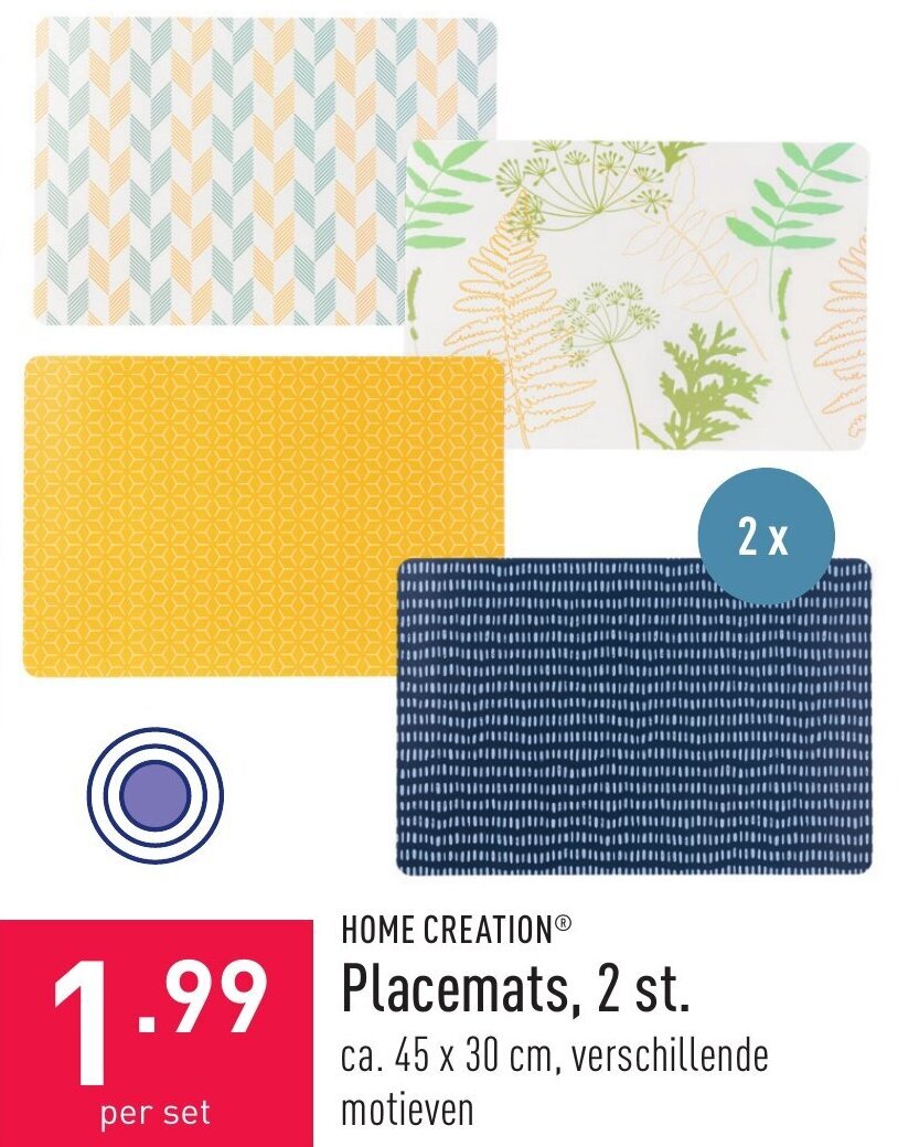 Placemats, 2 st. ca. 45 x 30 cm, verschillende motieven promotie bij ALDI