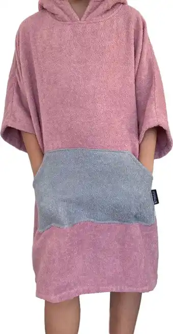 Homelevel badponcho voor dames en heren - maat s/m strandponcho 100% katoen - surfponcho volwassenen - oudroze / lichtgrijs
