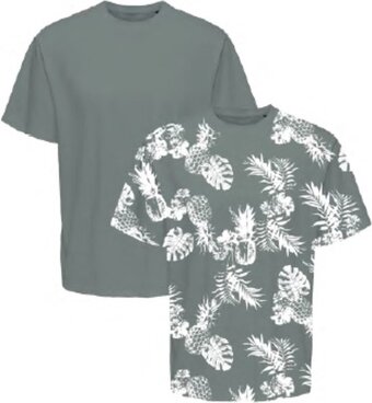 Only & sons onspineapple reg ss aop tee 2-pack heren t-shirt - maat s