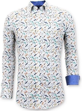 Luxe heren overhemden digitale print - 3063 - wit