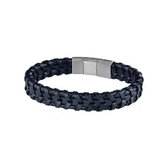 Frank 1967 audacious leather 7fb 0283 leren gevlochten armband met staal element - lengte 20 + 1 cm - donkerblauw